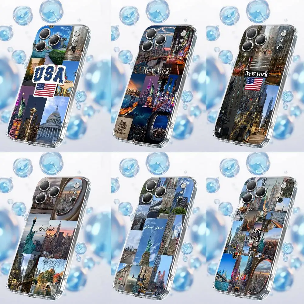 

USA America New York Travel Phone Case For iPhone 17,16,15,14,13,12,11 Plus,Pro,Max,Plus,E,SE4,Air,Mini Transparent
