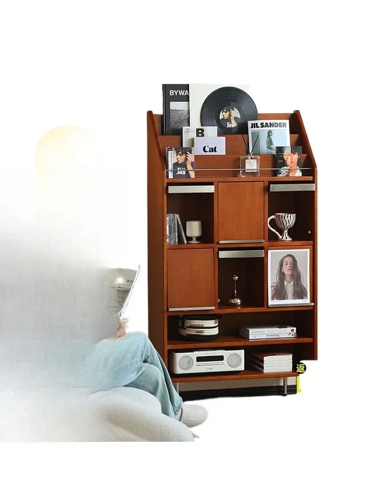 

Retro solid wood, magazine cabinet for home use, simple medieval bookcase