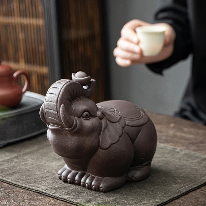 Tea Pet Elephant Decoration Large Raw Ore Purple Sand Handmade Tea Accessories Tea Play Elephant Auspicious