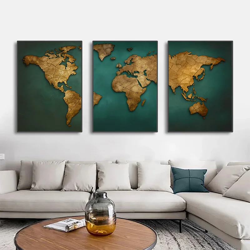 Retro World Map Poster Nordic Geography Theme Wall Art Print Modern Canvas Painting Home Decor for Bedroom Living Room Hallway
