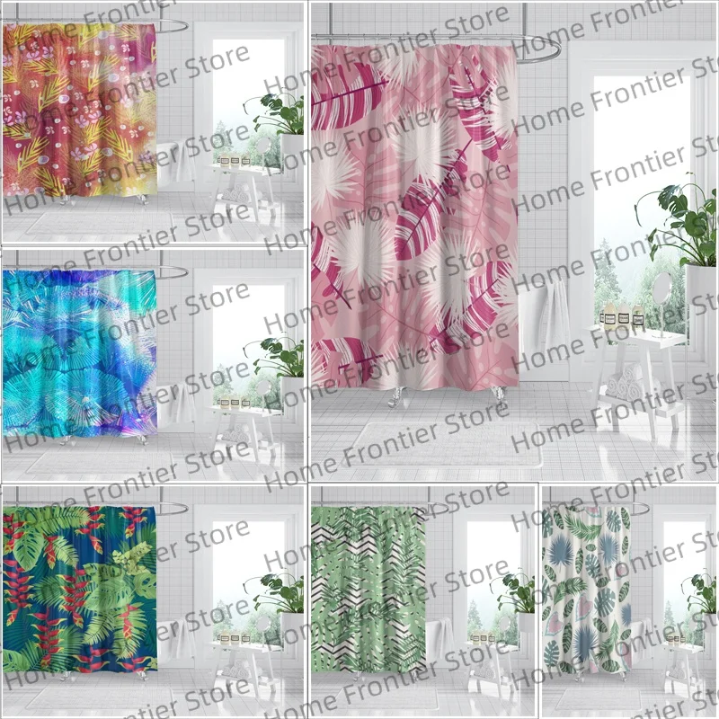 

Tropical Leaves Shower Curtain Waterproof and Mildew Proof Bathroom Partition Curtain