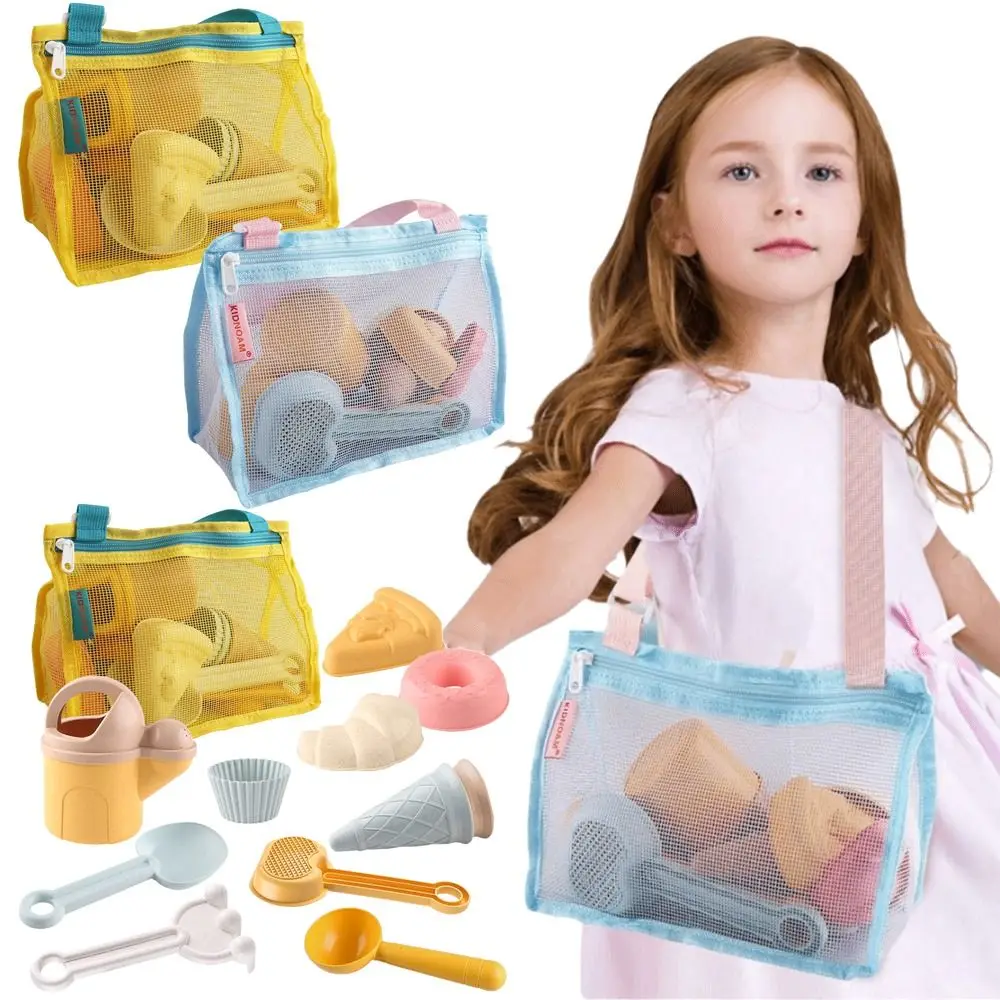 11PCS Mixed Color Beach Toy Set Sand Mold with Storage Bag Outdoor Beach Toy Kettle Shovel Digging Tools Sand Digging Tools
