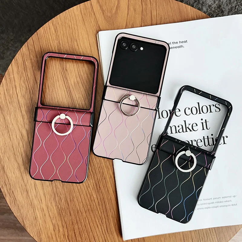 حافظة لهاتف موتورولا رازر 60 الترا 50 40 50S Razr + 2024 2025 نمط موجة المفصلي حلقة قوس حافظة هاتف جلدية PU