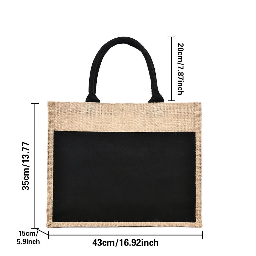 Shoulder Women Travel Storage Jute Linen Pouch Picnic Bag Shopping Pouch Handbag Laminated Pouch Rose Gold Letters and Flowers