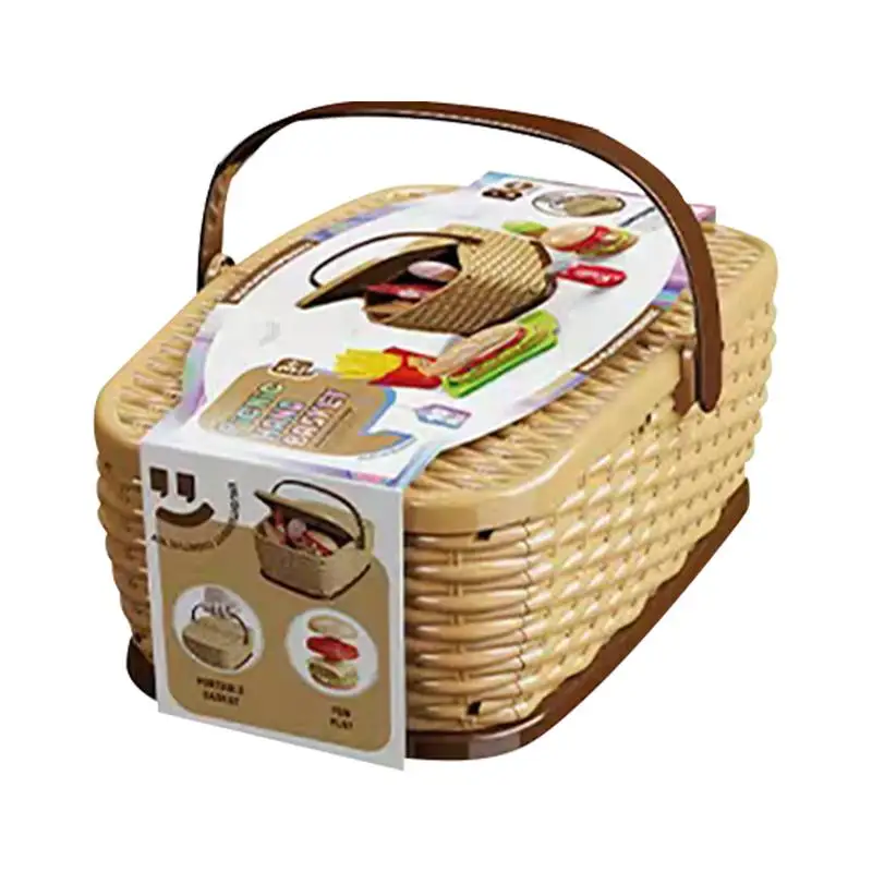 Picnic Basket Toddler Play Set Pretend Play Hamburger Set High Quality Hamburger Cake Pizza Toy Toddler Play Kit For Babies kids