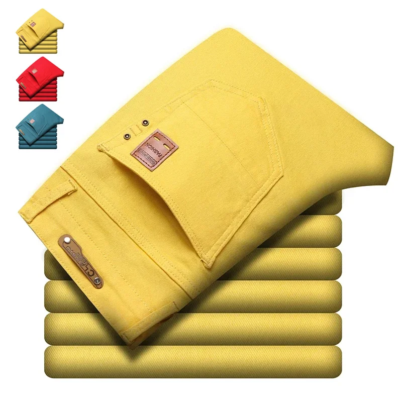 

Мужские джинсы из хлопка стрейч прямого кроя, модные, весна-лето 2026, цвета: красный, озерно-синий, желтый