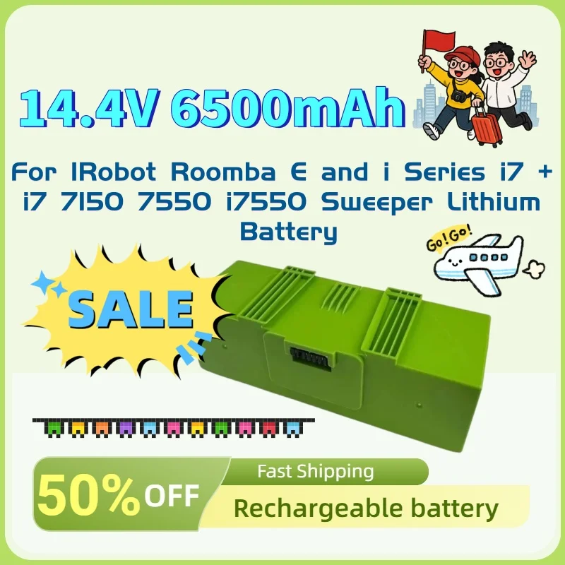

Высококачественная перезаряжаемая литиевая батарея 14.4V 6500mAh для роботов-пылесосов iRobot Roomba серий E и i, включая модели i7+, i7, 7150, 7550, i7550