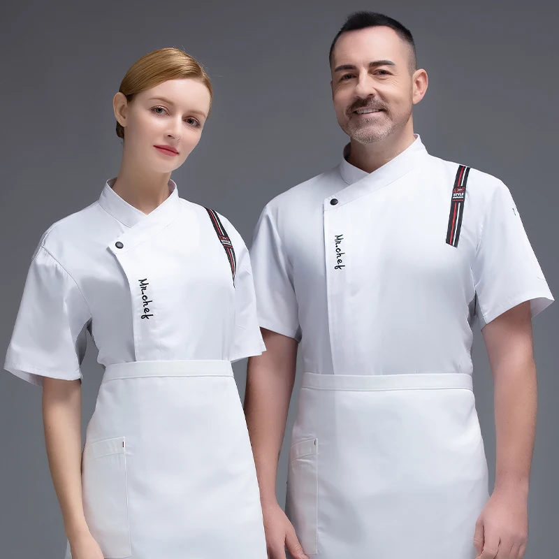 Chef Jacket Short Sleeve Barista Baker Work Uniform Waiter Restaurant Hotel Clothes Chef's Costumes Food Service