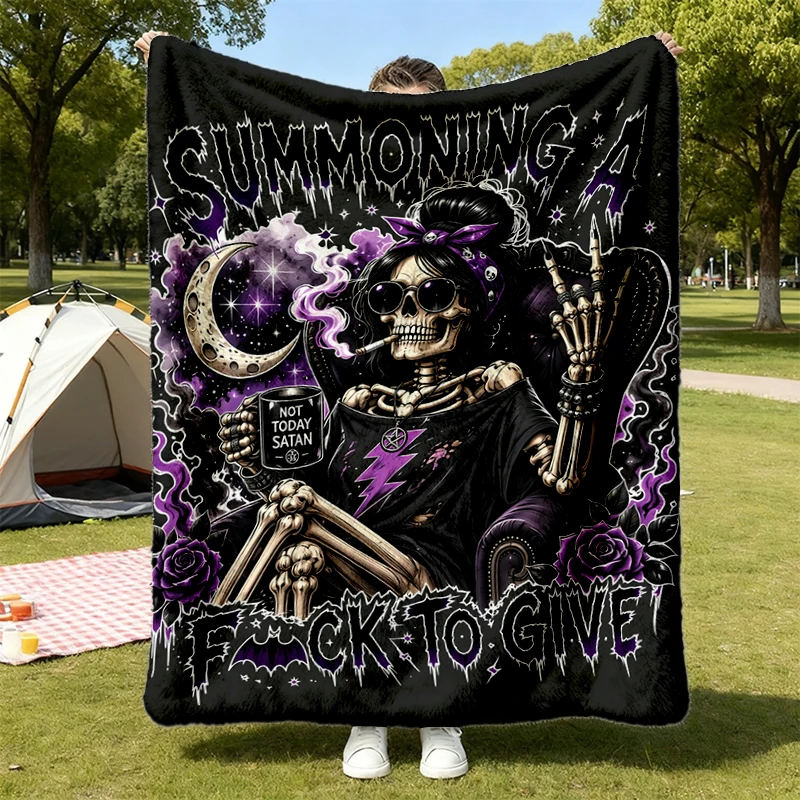 Summoning A To Give Soft Blanket, Gothic Skeleton Comfy Blanket, Sarcastic Witch Skull Flannel