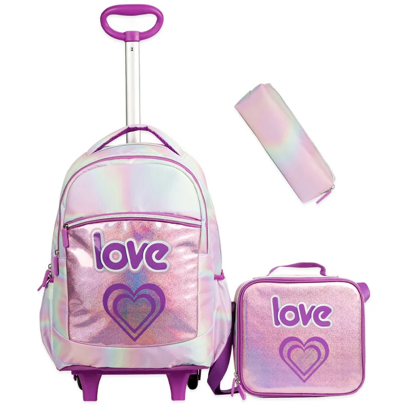 Children School Bags set With Wheels Trolley School Bag Students Backpack For Boy Girls Wheeled Backpack with Lunch Bag