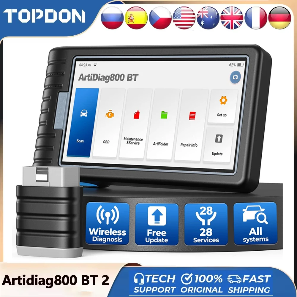 TOPDON ArtiDiag800 BT Strumento Diagnostico per Auto Scanner OBD2 Automobilistico Scanner AUTOVIN per Tutti i Sistemi Lettore di Codici Aggiornamenti Gratuiti a Vita