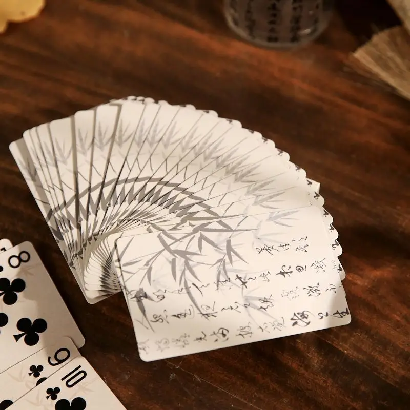 Chinese Ink Bamboo Pattern Playing Cards, Waterproof Portable Paper Poker Cards for Adults, Classic Table Game Cards for Party