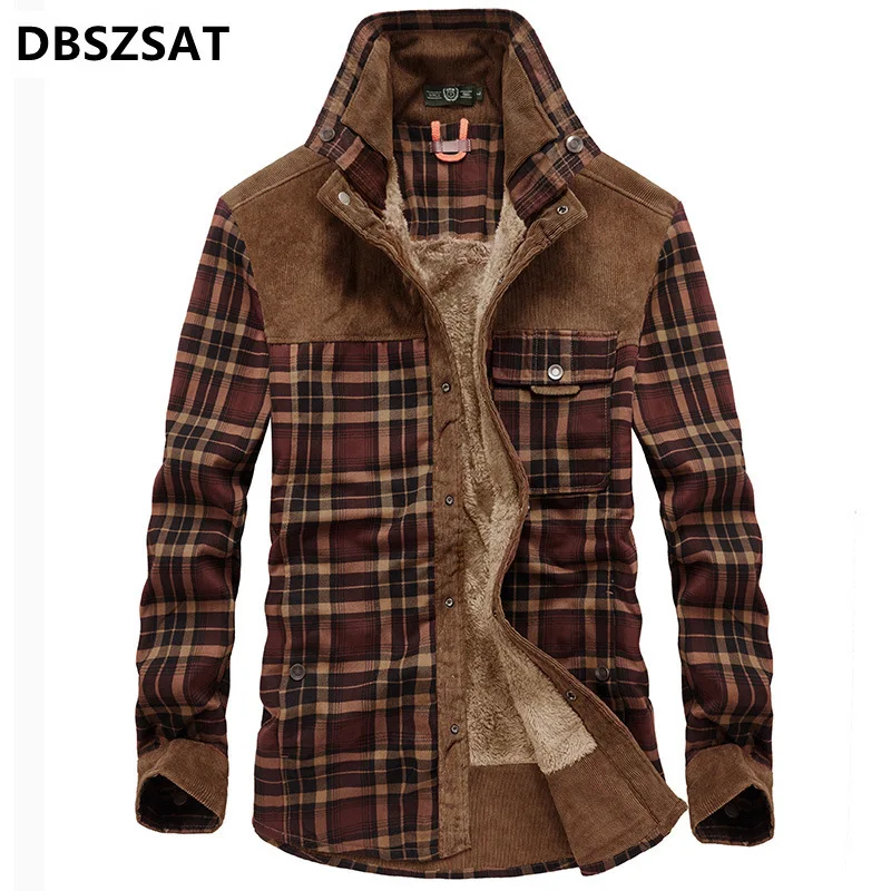 Men Winter Plaid Shirts Jackets Fleece Warm Shirts Coats High Quality Men Cotton Fit Business Casual Outerwear Shirts Jackets 4