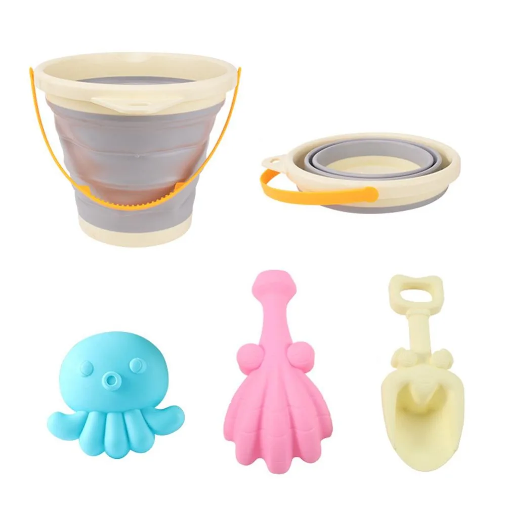 

4pcs/Set With Bucket Folding Bucket Beach Interactive Parent-Child Beach Shovel Bucket Set Cartoon 4pcs/Set Summer Beach Fun