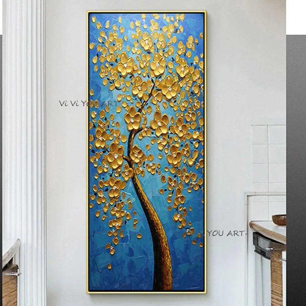 ellow Blossom Tree Oil Painting on Canvas Abstract Tree Art Oil Painting Blooming Yellow Flower Palette Knife acrylic Painting