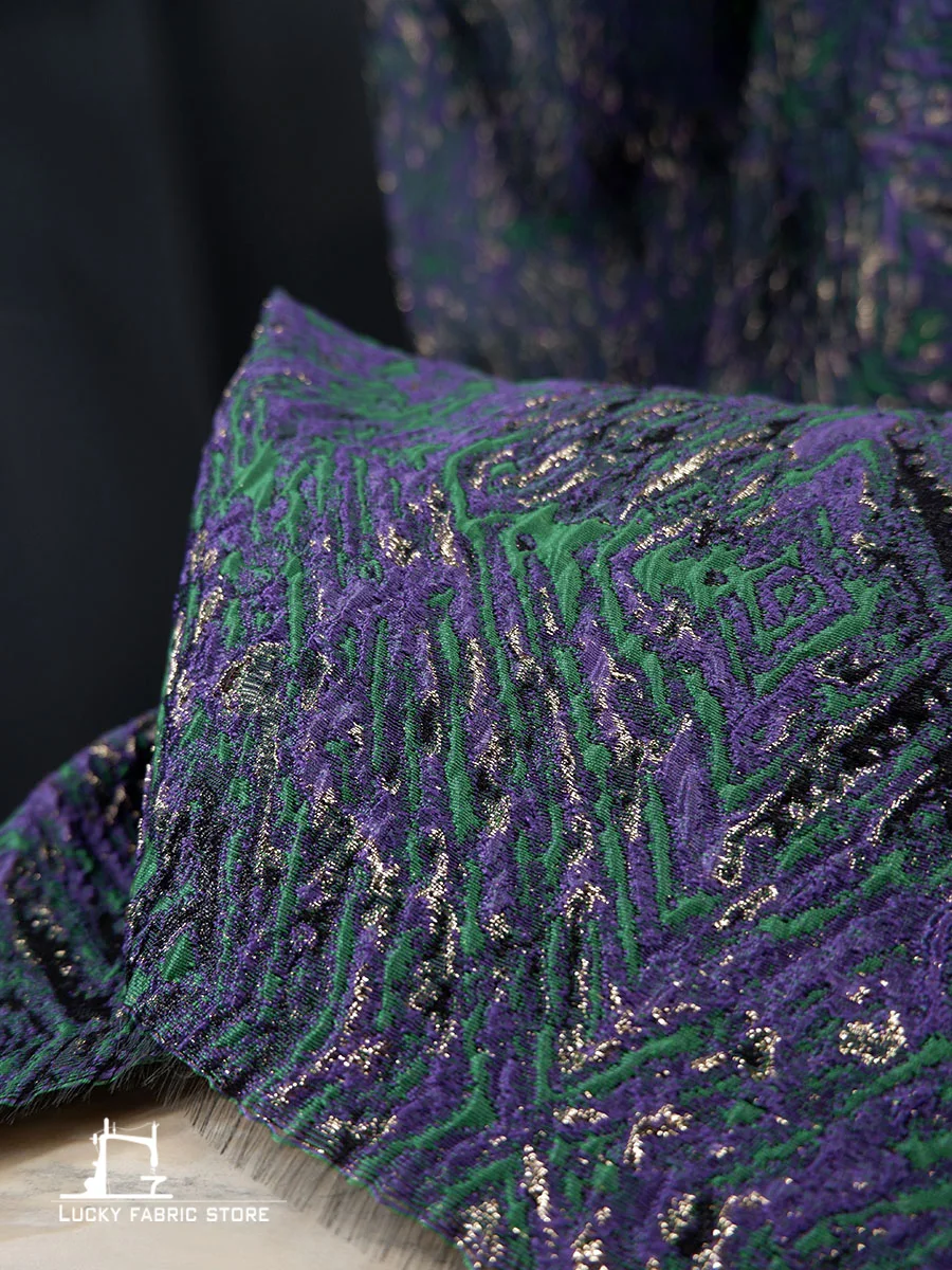 Purple geometric pattern, Chinese style, ethnic style floral fabric, blended jacquard fabric, jacket, skirt, designer fabric