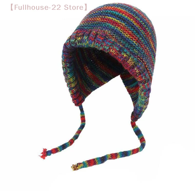 【MAX-22】New Rainbow Striped Knitting Beanie Hat Women Girl Winter Warm Crochet Ear Protection Cap