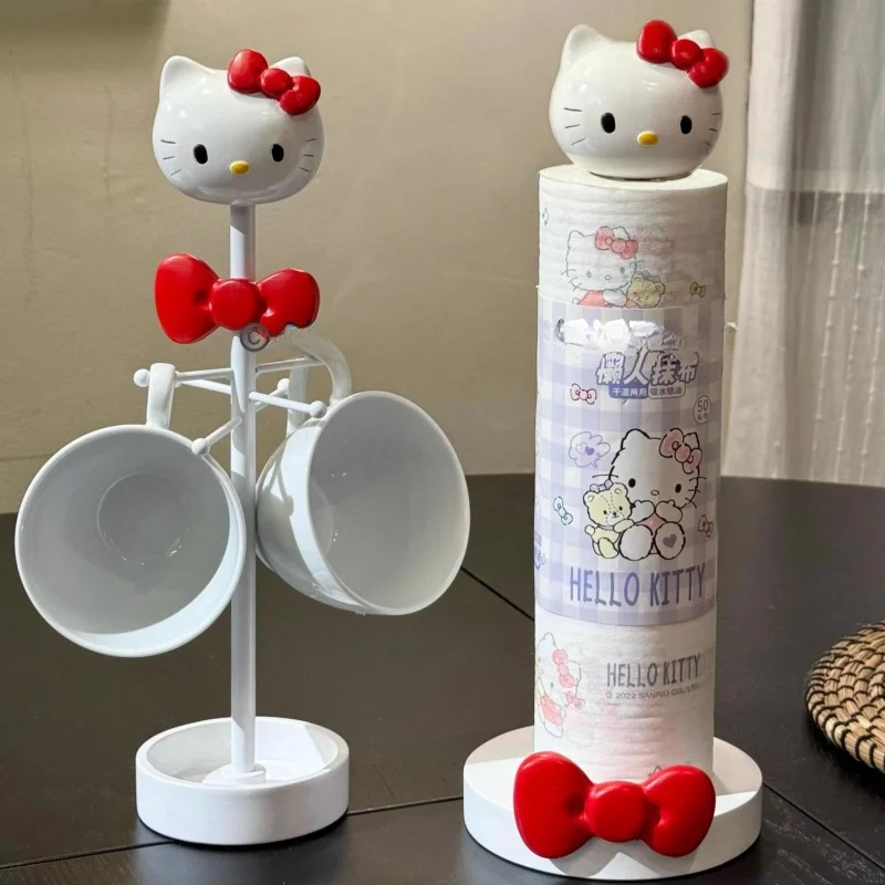 

Anime Sanrio Hobby Hellokitty Creative Jewelry Rack Kitchen Upright Paper Towel Hanger No Punch Lazy Cartoon Rag Holder Gift