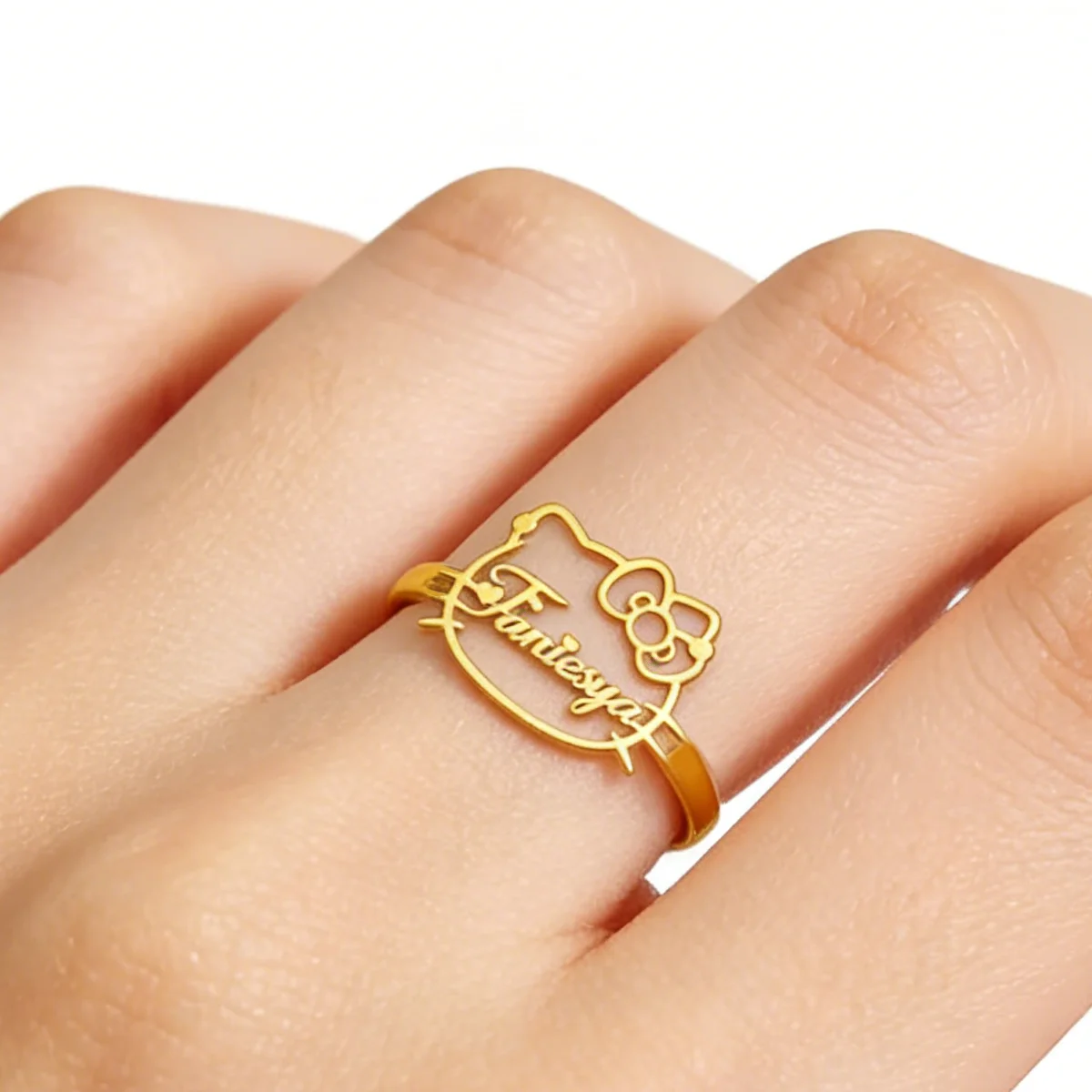 

Custom Name Stainless Steel Hello Kitty Ring Women Cute Fashion Kitty Cat Band Personalized Sanrio Jewelry Multiple Sizes Ring