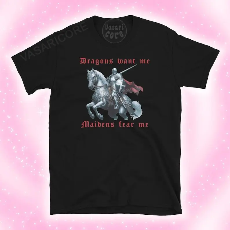 DRAGONS WANT ME, Maidens Fear Me, women want fish fear me Tshirt, Bardcore, Fantasy, Sigma Tee, gay knight,  cosplay Larp gear