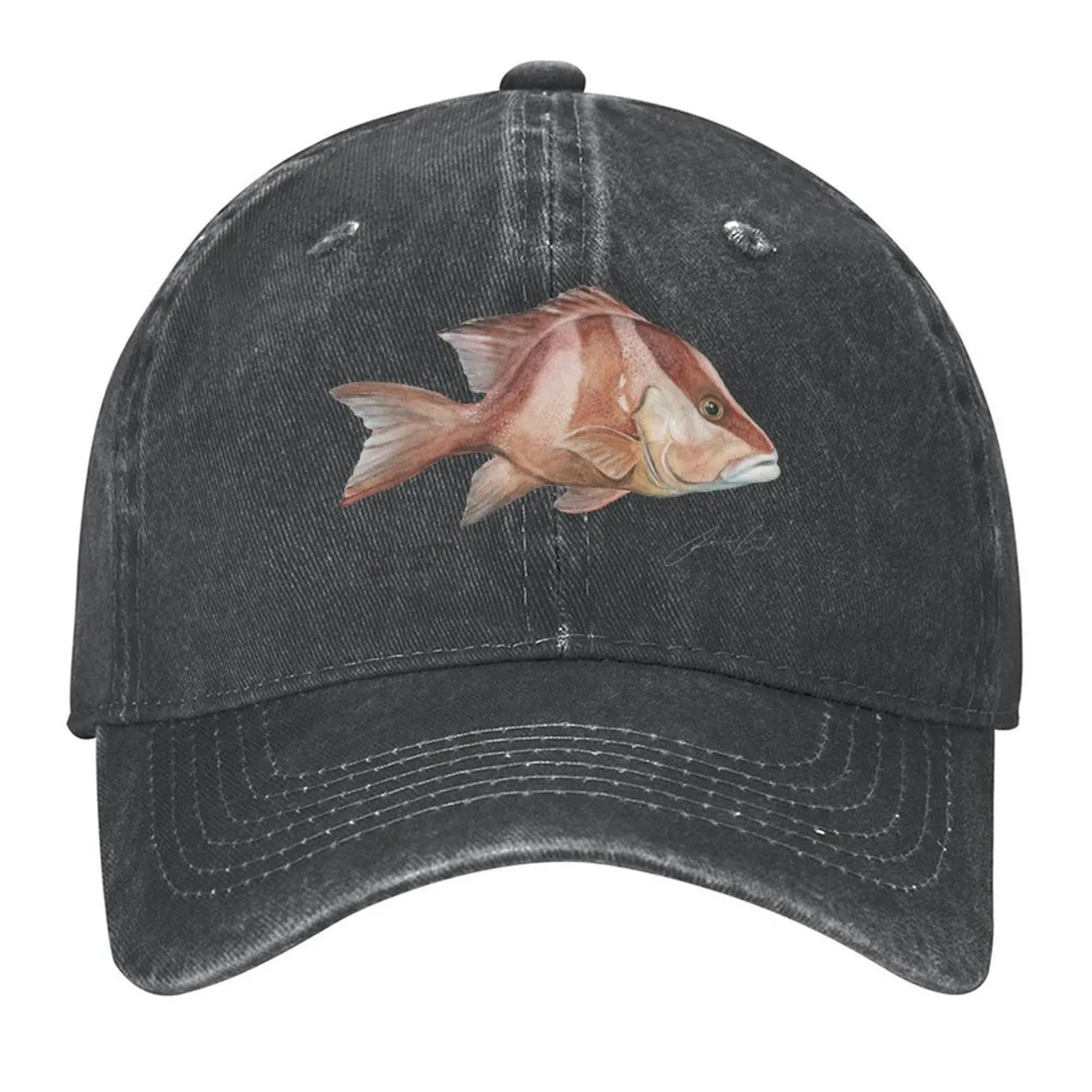 Pintura de peces: acuarela de arte de peces del emperador rojo. ¡Sombrero de pescado! Gorra de béisbol Rachael Curry, sombrero para hombre, sombreros de lujo para mujeres y hombres
