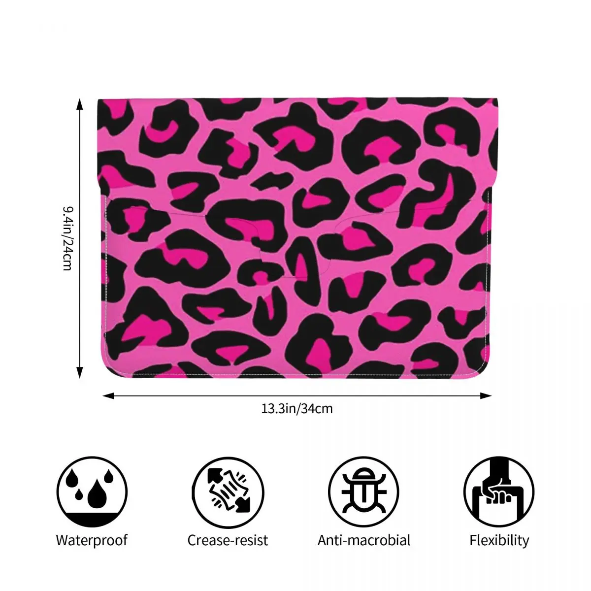 Leopard Cheetah Seamless Animal Skin Print Spots PU Leather Horizontal Laptop Sleeve Shockproof Soft Lining Notebook Case 13 In