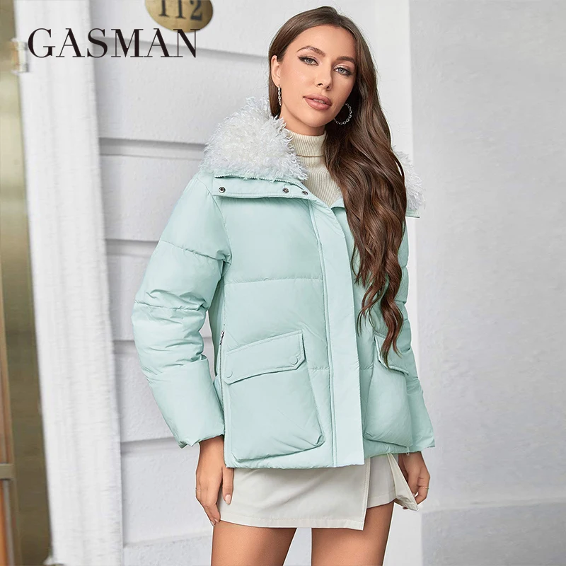 GASMAN 2023 Fashion Winter Parkas Women\'s Short Fur Collar Slim Casual Hooded Warm Down Jacket Female Coats Women 83919