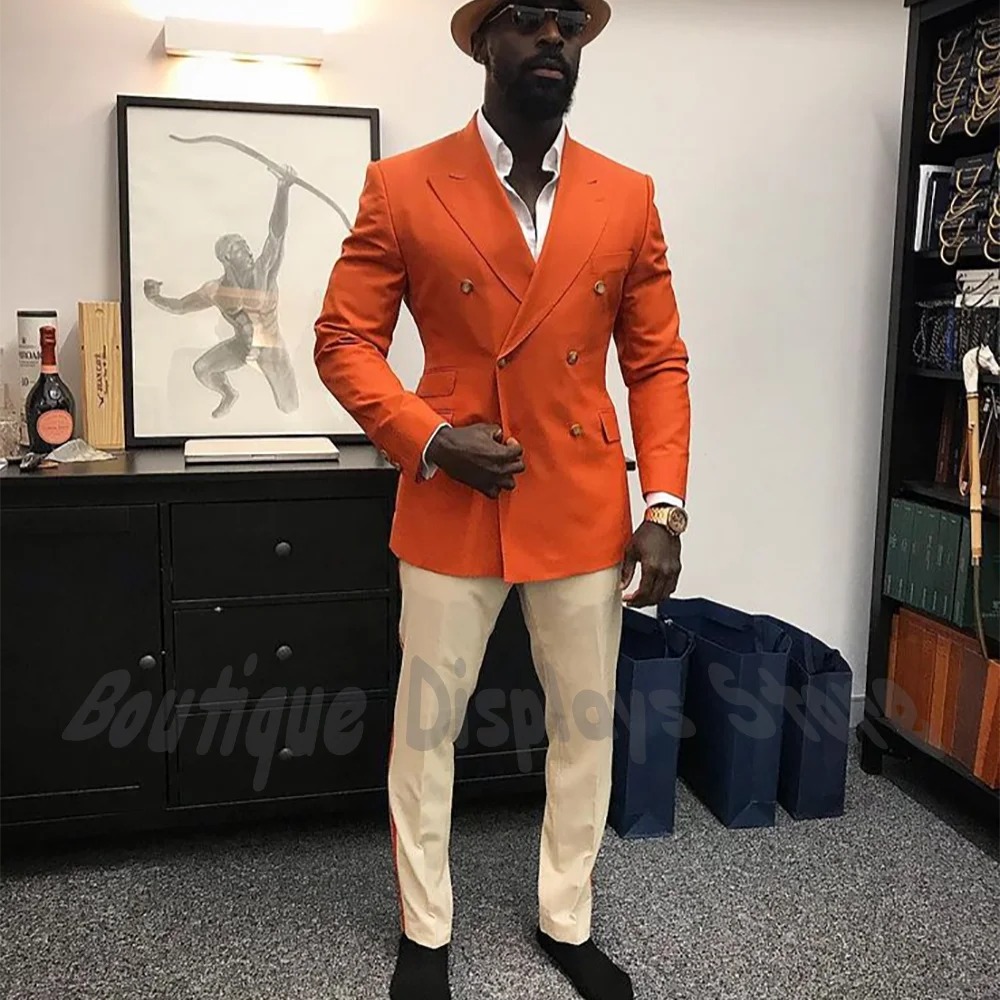 

New Arrival Men Suit(Jacket+Pants) Contrast Color Peaked Lapel Blazer Pants Slim Fit Casual Party Social Daily Male Costume