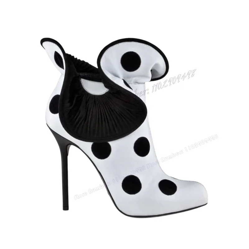 

Polka-dot Ruffles Ankle Boots Round Toe Shoes for Women Stilettos High Heels Luxury Customized Shoes 2023 Zapatos Para Mujere