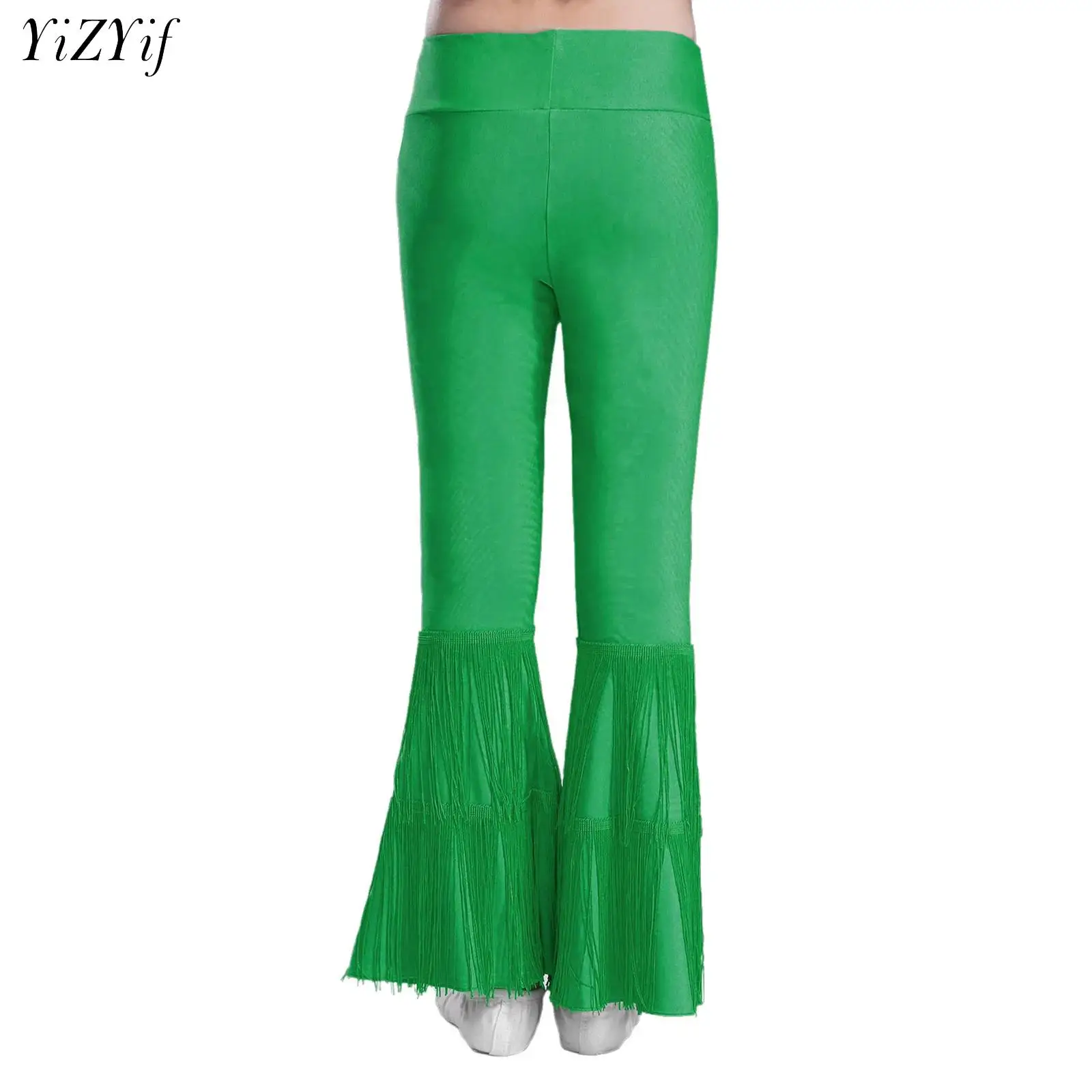 

Kids Girls Latin Dance Fringe Flared Trousers Figure Skating Pants Tights Leggings Gymnastics Workout Dance Performance Costume