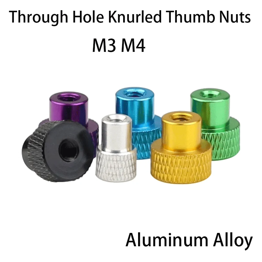 2pcs Through Hole Knurled Thumb Nuts M3 M4 Aluminum Alloy Thin / Tall Types Hand Grip D12xH12mm Step Knob Tighten Nut