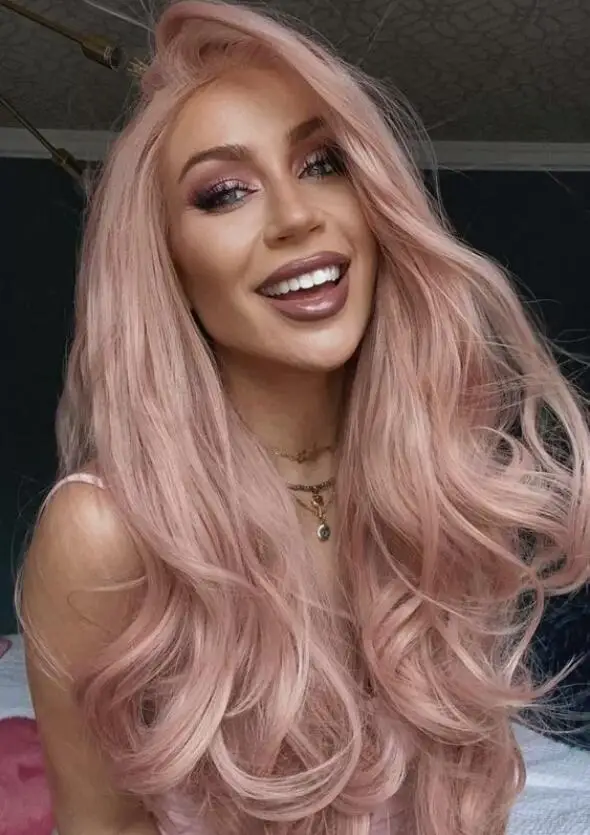 

Fashion Synthetic Pink Lace Front Wig Long Hair Wavy Women Wigs