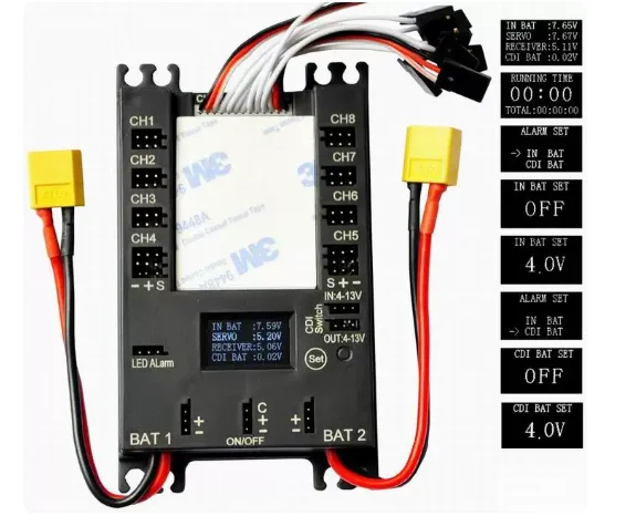 rcsskj 4106 Pro Dual Power Distribution Board for RC Gas/Jet - 30A BEC, CDI Kill Switch, OLED Monitor & Redundant Receiver Power