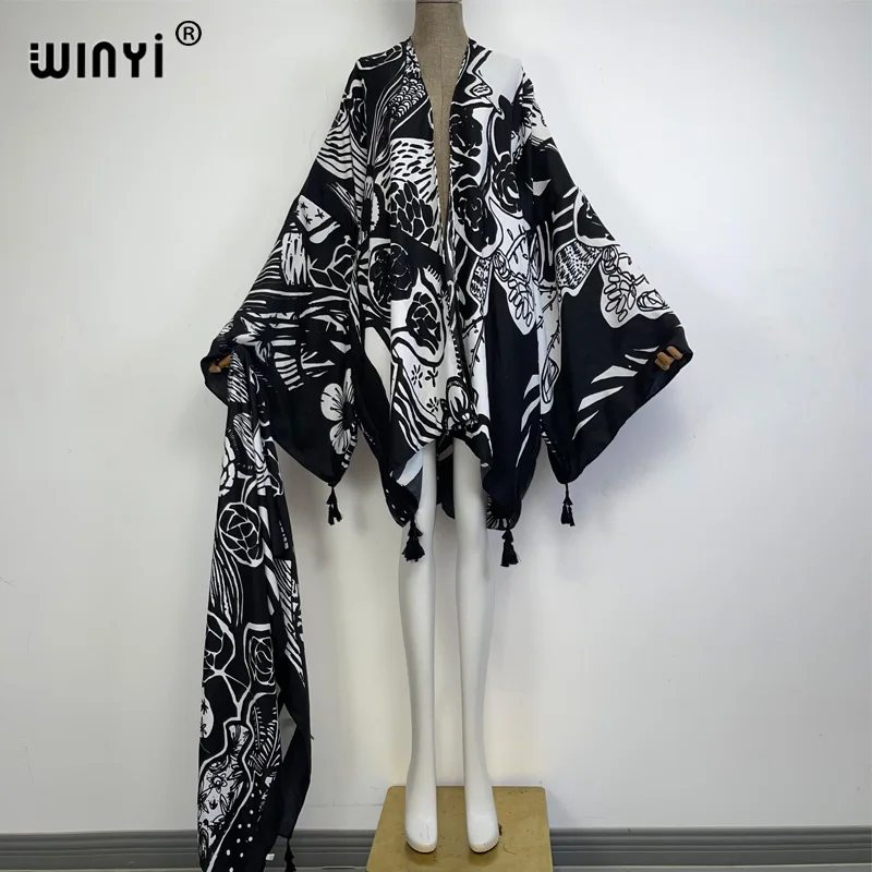 WINYI 2023 Bikini Cover-ups Fashion printing Self Belted Women Summer Clothing Kimono party Dress Beach Wear Swim Suit Cover Up