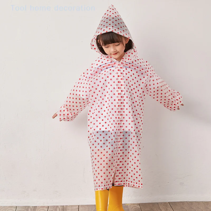 Dots Children Hooded Raincoat Portable Boys And Girls Rain Gear Buttons Rain Poncho Kids Waterproof Rain Cape