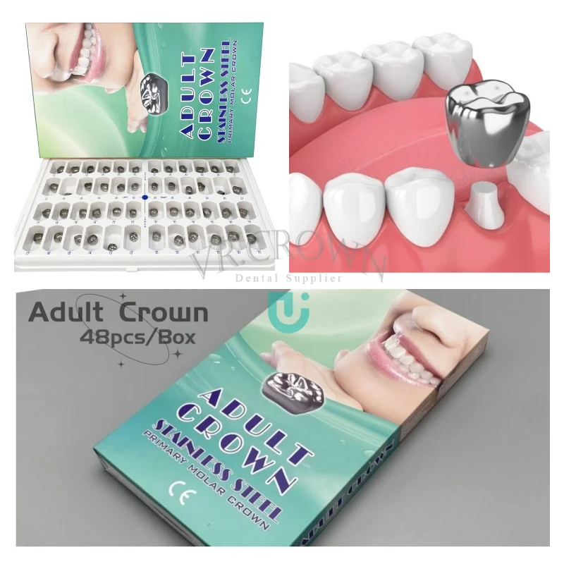 Stainless Steel Dental Molar Crowns for Adult 48pcs 96pcs 144pcs Permanent Molar Crown Kits Preformed Metal Crowns for Adult