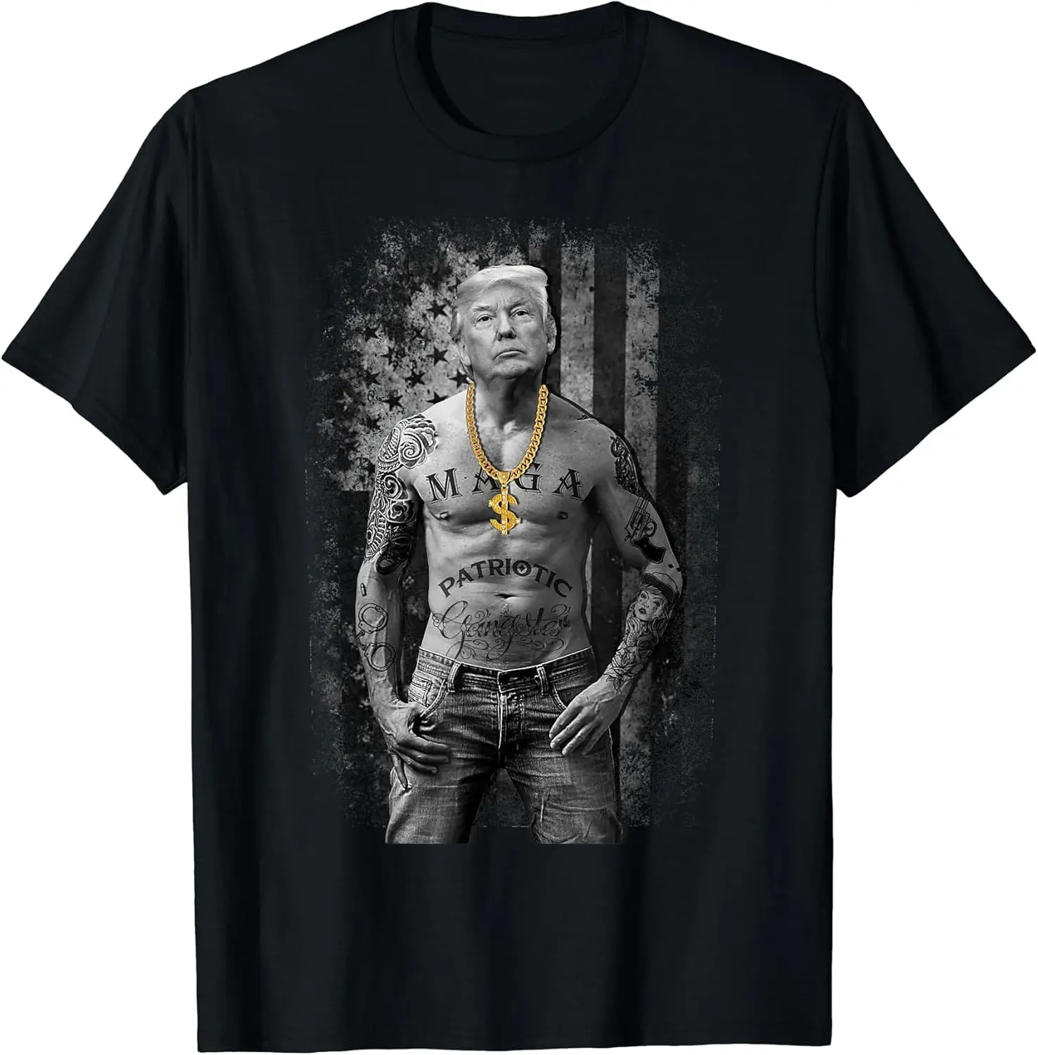 Pro Trump Patriotic Gangster T-Shirt - Anti-Liberal Republican Gift - Black Cotton Crew Neck Adult Classic Fit