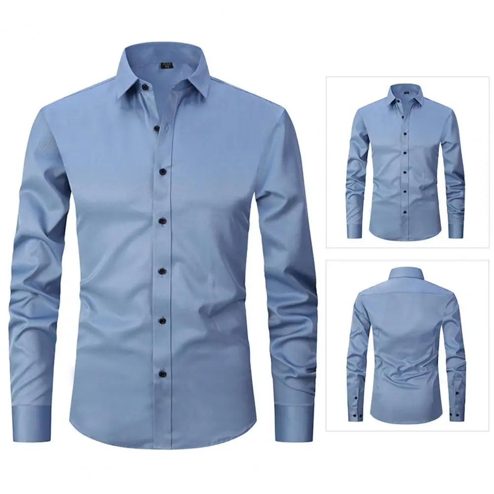 

Men Spring Shirt Stylish Men's Spring Shirt with Turn-down Collar Slim Fit Cardigan Soft Breathable Fabric for Casual