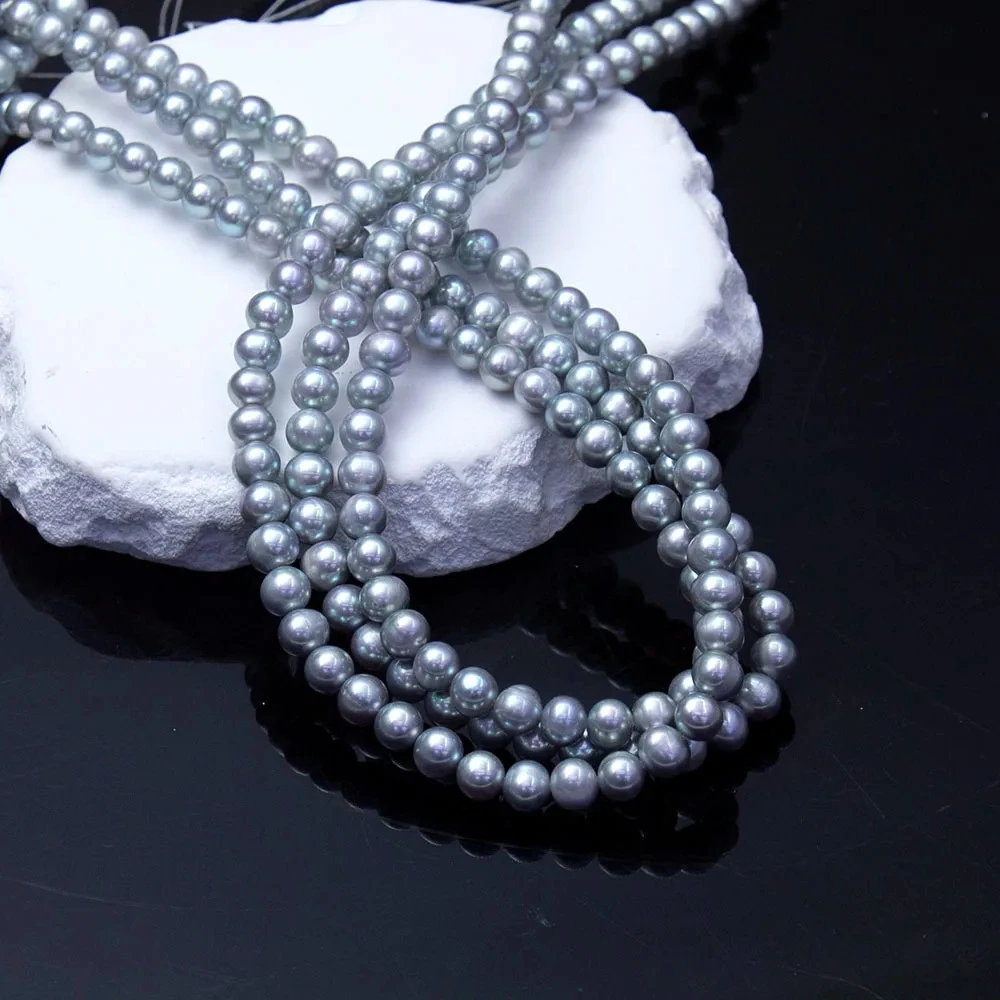 

1Strand Grey Natural Freshwater Pearl Beads Strand 6-7mm Nearly Circular Semi-finished Material for Making DIY Necklace Bracelet