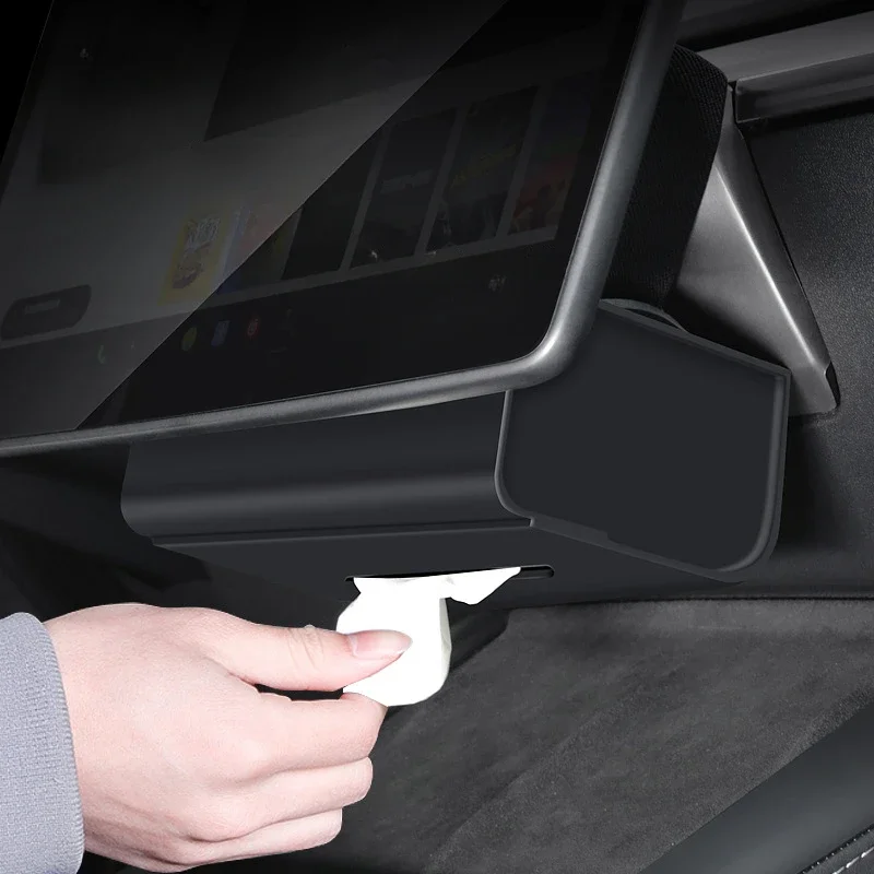 Car Tissue Storage Box for Tesla Model 3 Y Seat Back Armrest Box Hidden Behind Screen Storage Bag Car Interior Accessories 2023