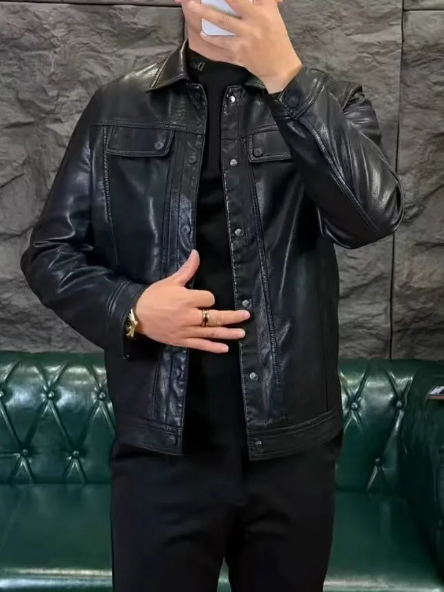 

Мужская куртка из искусственной кожи с воротником, приталенная, модная, новинка, весна-осень-зима, стильный дизайн, повседневная одежда