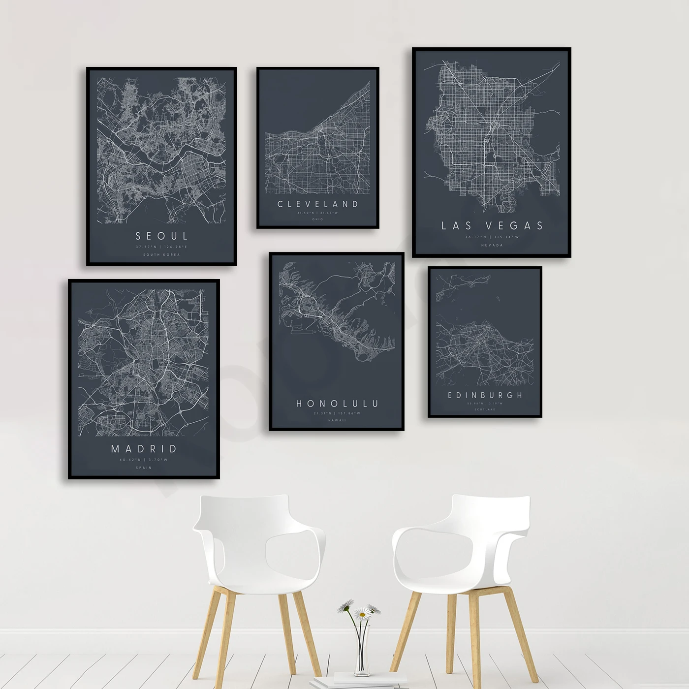 Chattanooga Edinburgh Honolulu Louisville Madrid Oklahoma Austin Boise Cleveland Las Vegas Seoul Philadelphia. City Map Poster