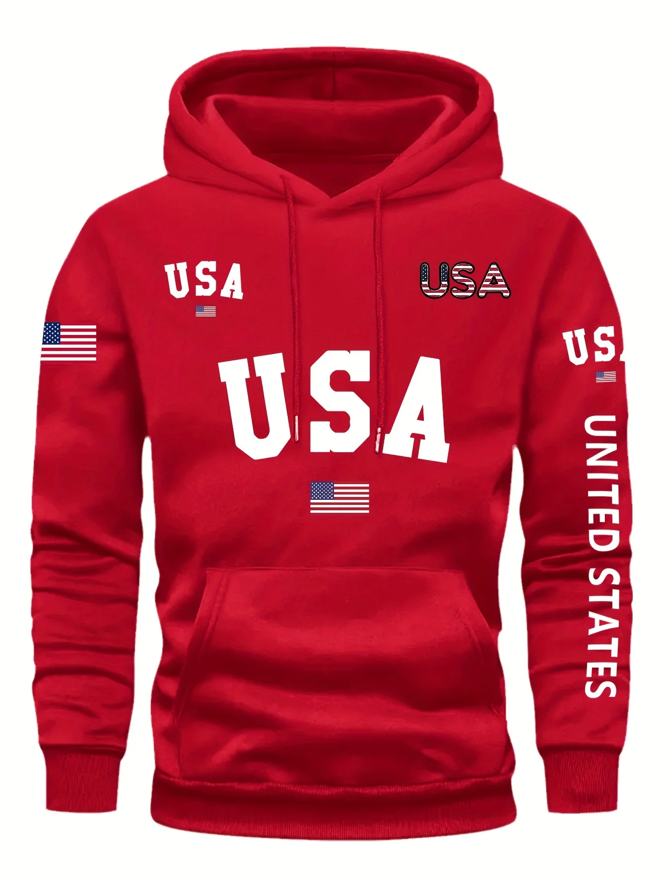 USA Flag Design Print Men's Fashion Casual Hoodie Comfy Long Sleeve Pullover Hoodie Ideal For Daily And Outdoor Wear