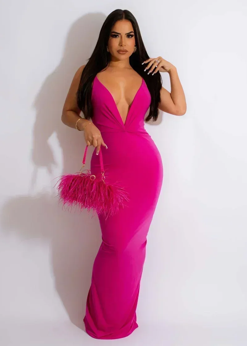 GUWU Tiefem V-ausschnitt Ärmellose Geraffte Backless Bodycon Maxi Lange Party Kleid Sexy Nachtclub Abendkleider Frauen Vestidos