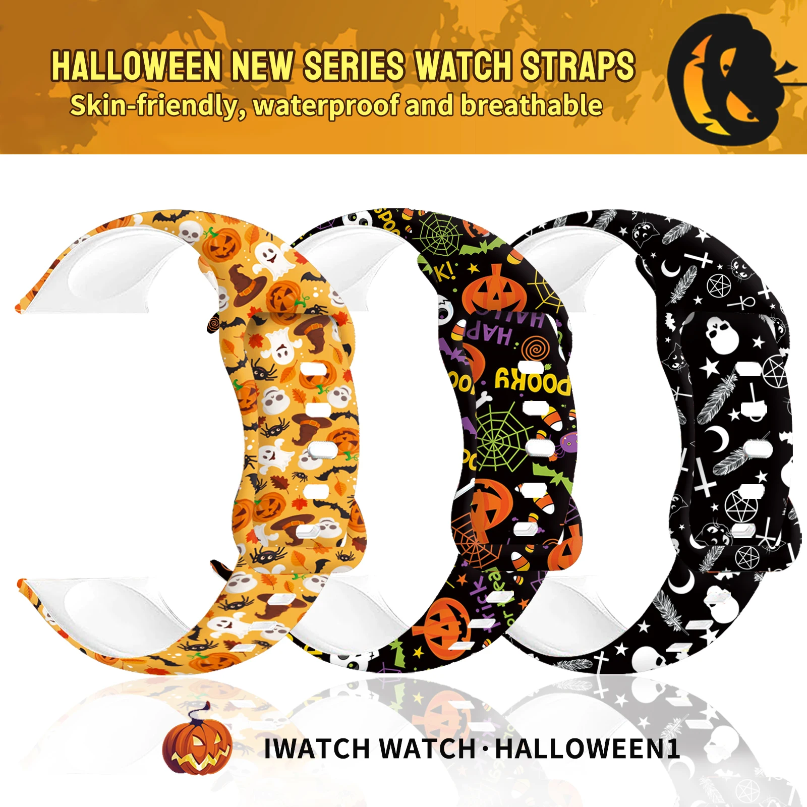 Correa limitada de Halloween para Apple Watch, pulsera reemplazable de silicona para iWatch de 49mm, 45mm, 44mm, 42mm, 9, 8, 7, SE, 6