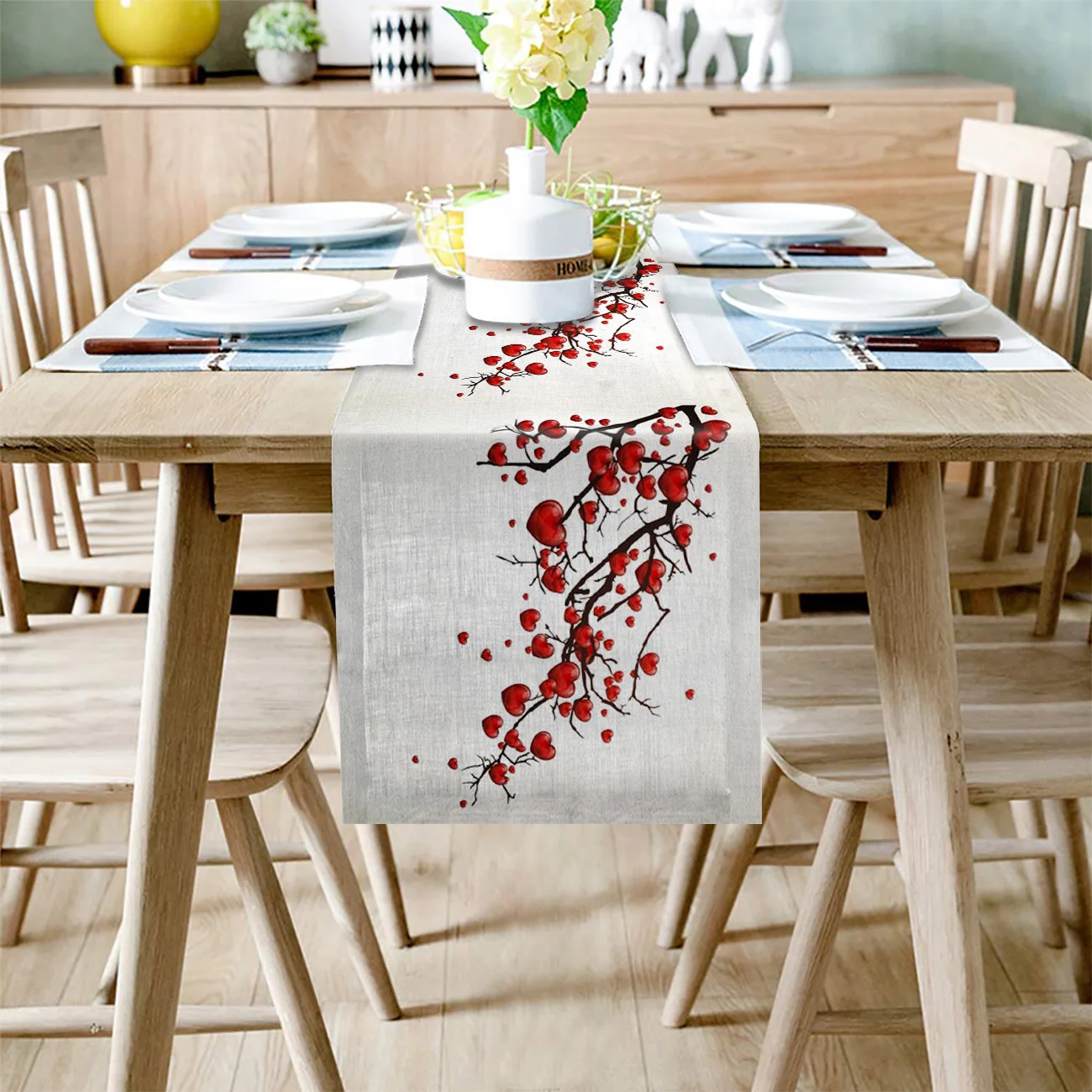 Red Heart Flowers Branches Table Runner Wedding Party Champagne Table Runners Dining Room Restaurant Home Tablecloth