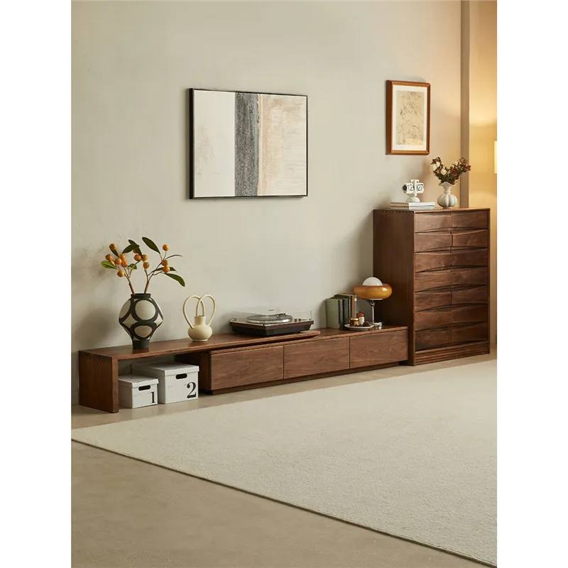 

Black walnut telescopic TV cabinet Floor-to-ceiling TV cabinet Legless living room locker
