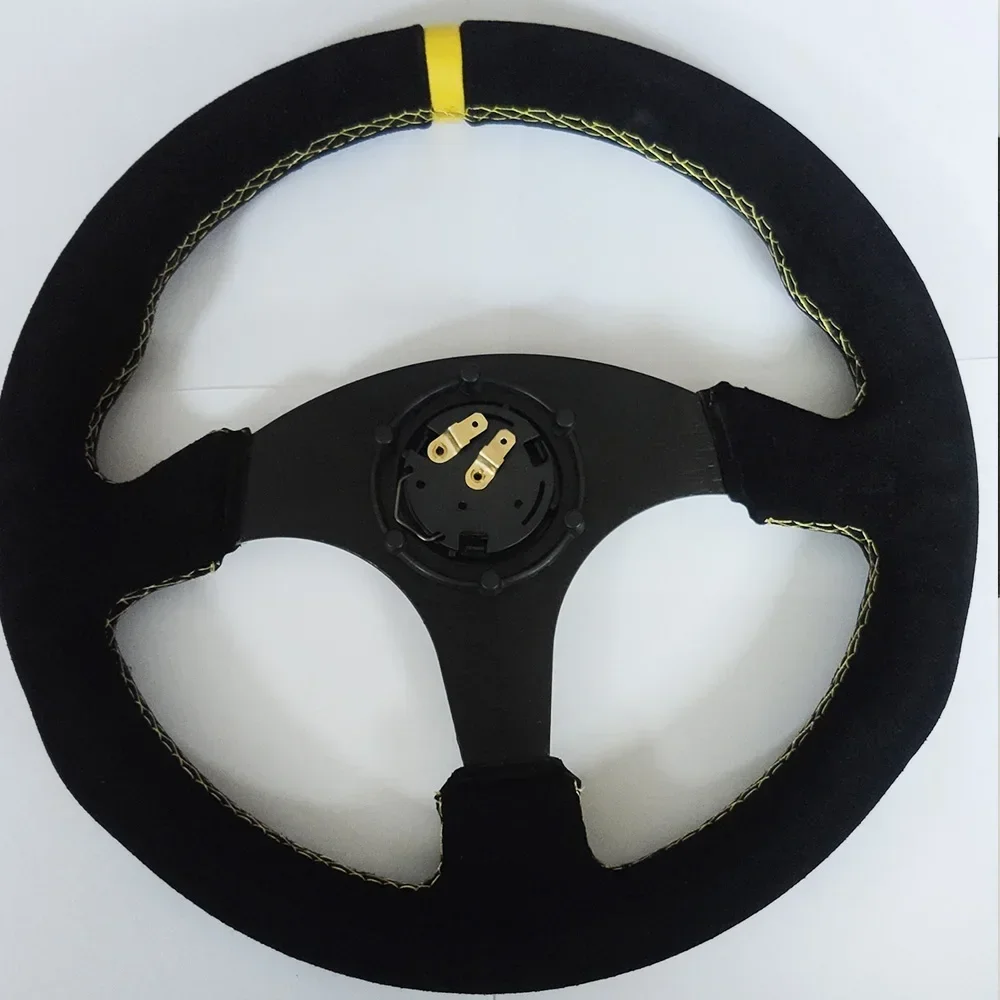 13inch Racing Steering Wheel 330mm Universal Car Game Sports Steering Wheel mo** logo Car Accessories Leather Suede Flat Dish