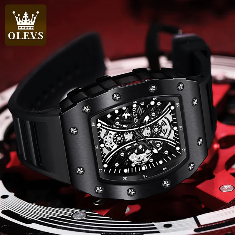 Imagem -03 - Olevs Relógio Masculino Relógio de Quartzo de Aço Preto Case à Prova Impermeável Água Masculino Marca Luxo Reloj Hombres Pulseira de Borracha Novo