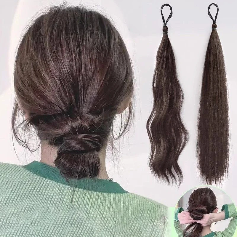 

Длинные волнистые плетеные повязки на голову с хвостиком, женские синтетические парики с резинками, вьющиеся прямые наращивания хвоста, эластичное кольцо для волос